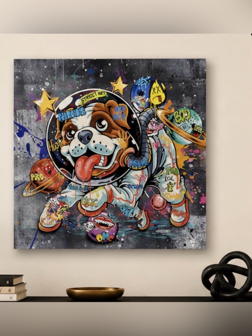 (New) Banksy Bulldog Wall Art /  wrapped canvas /  Graffiti Art